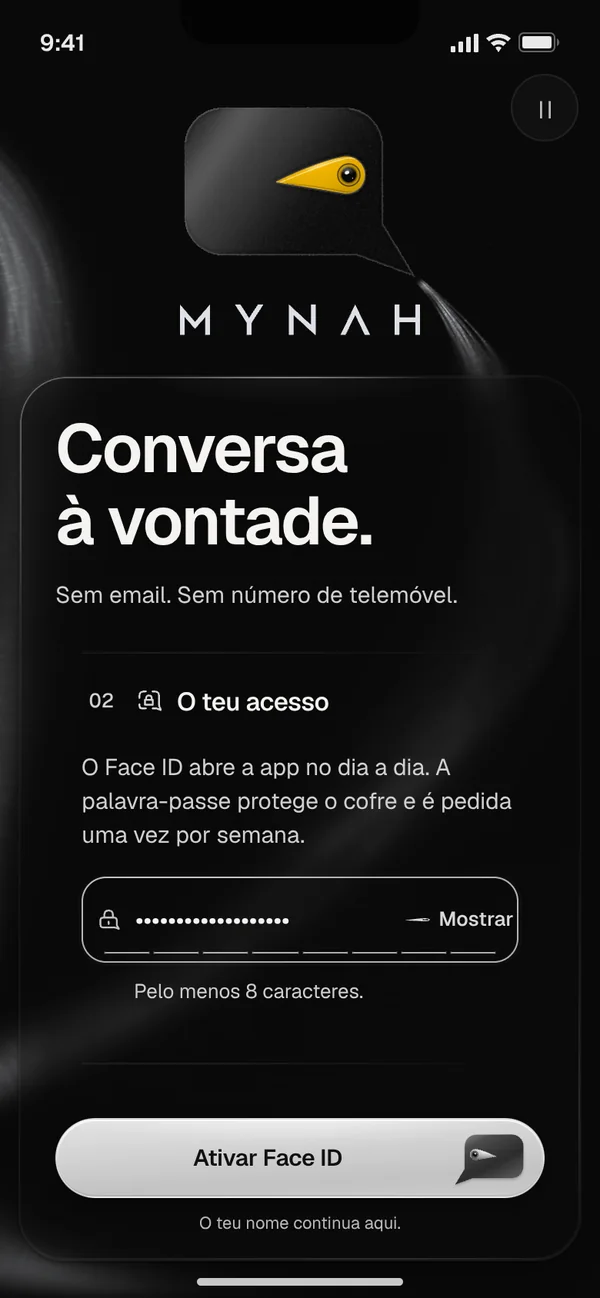 Segundo passo: o acesso, com a palavra-passe escrita e o botão «Ativar Face ID».