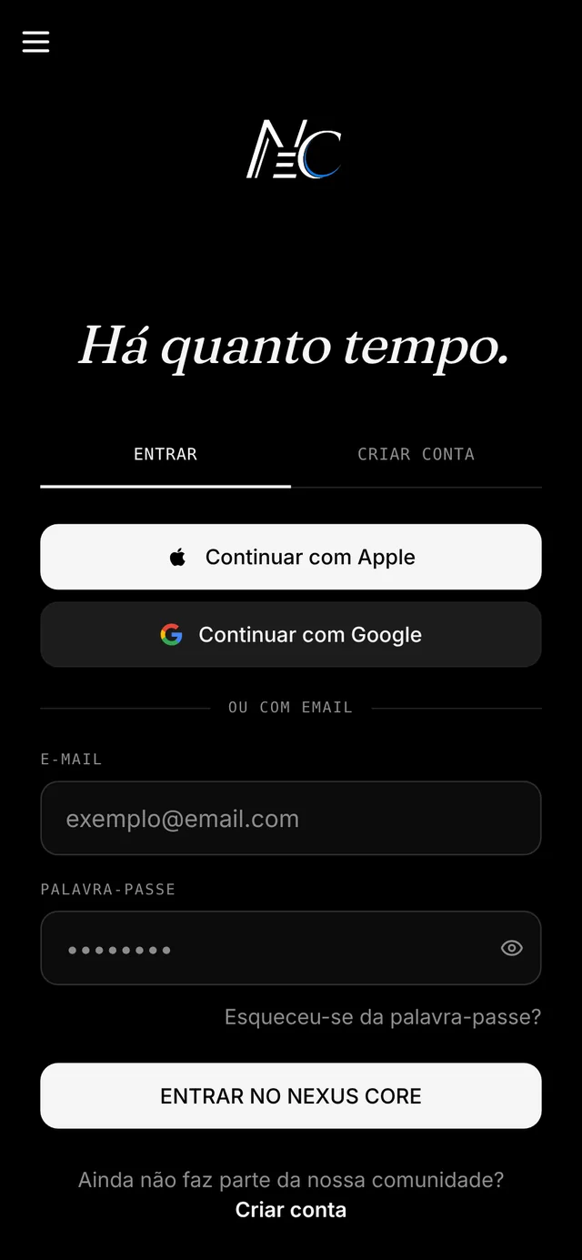 Entrada no telemóvel, em modo escuro: «Há quanto tempo.»