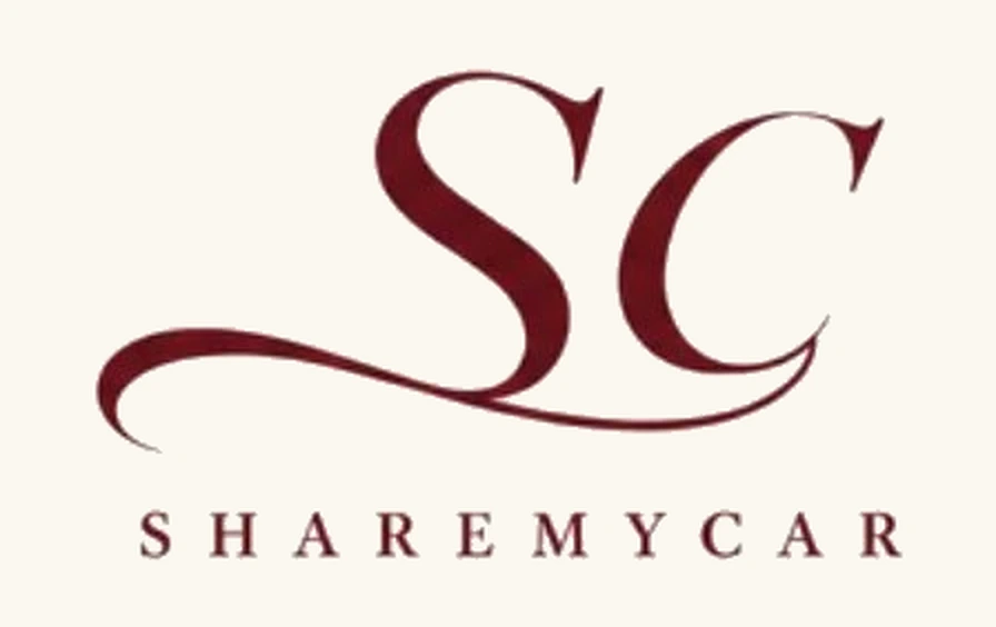 Logótipo da ShareMyCar: monograma SC caligráfico e o nome em versaletes